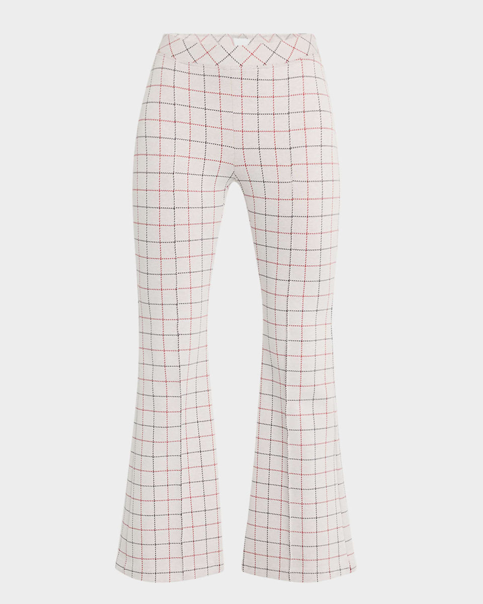 Striped Windowpane Kickflare Crop Pull-On Pants
